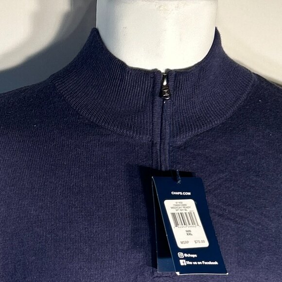 Chap's NWT SZ XXL Mens Navy Stripe 1/4 Zip Sweater Preppy Old Money Office - Picture 3 of 11